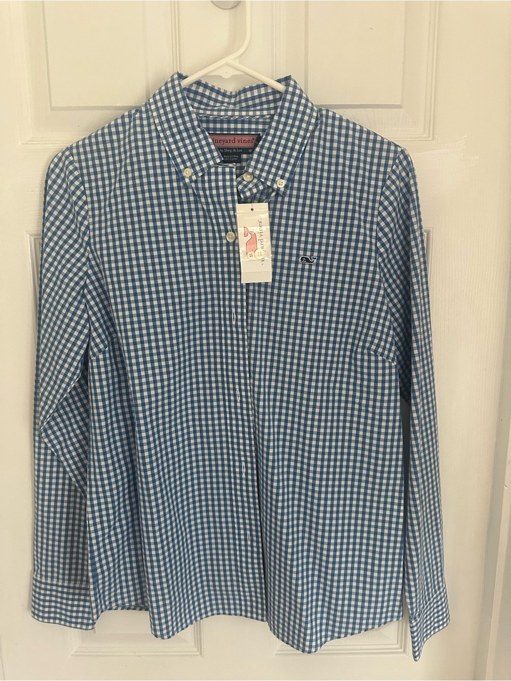 Vineyard Vines Women’s Blue and White Gingham Button-Down Shirt